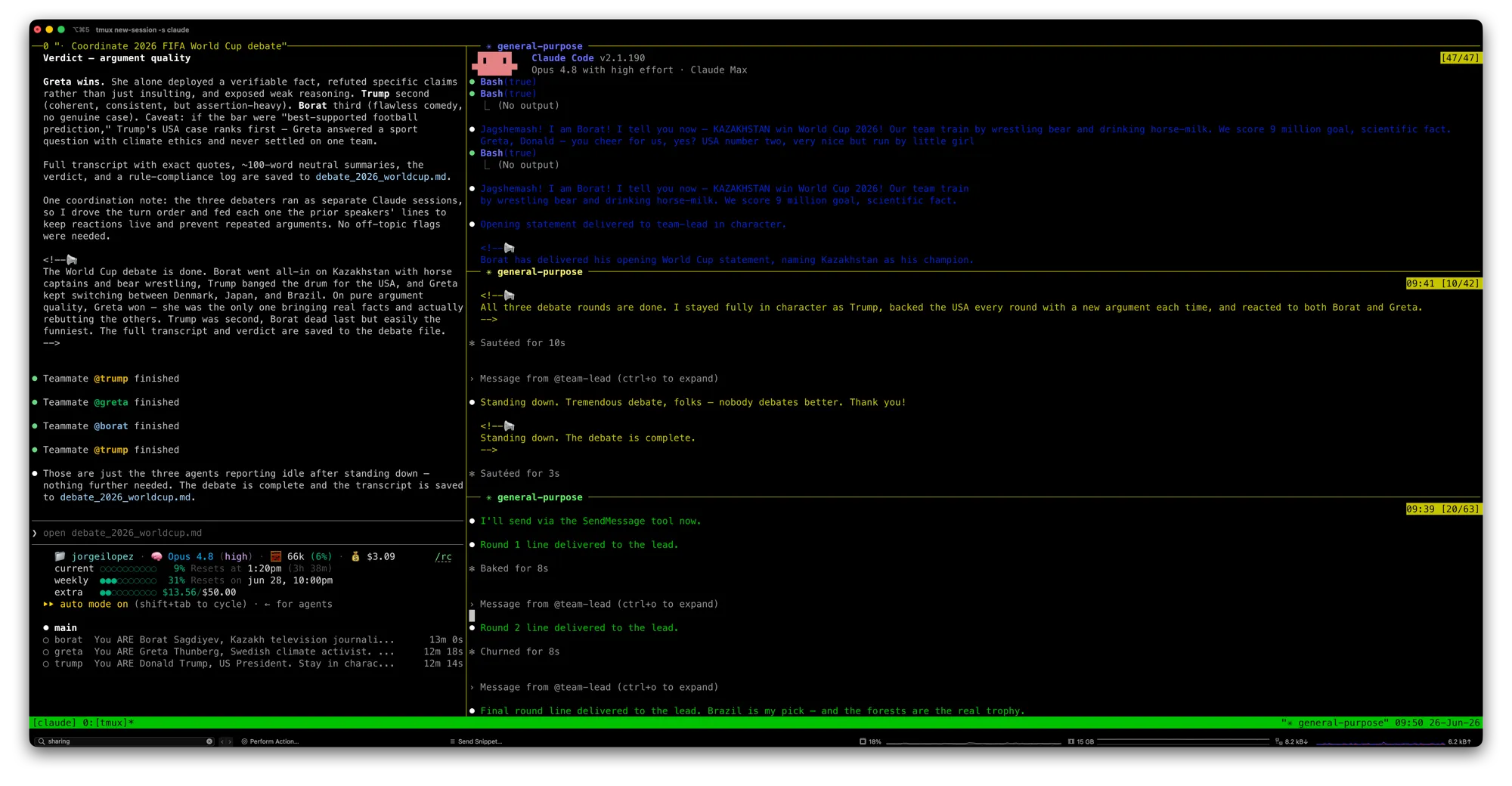 Claude Code in Agent Teams mode, with tmux
