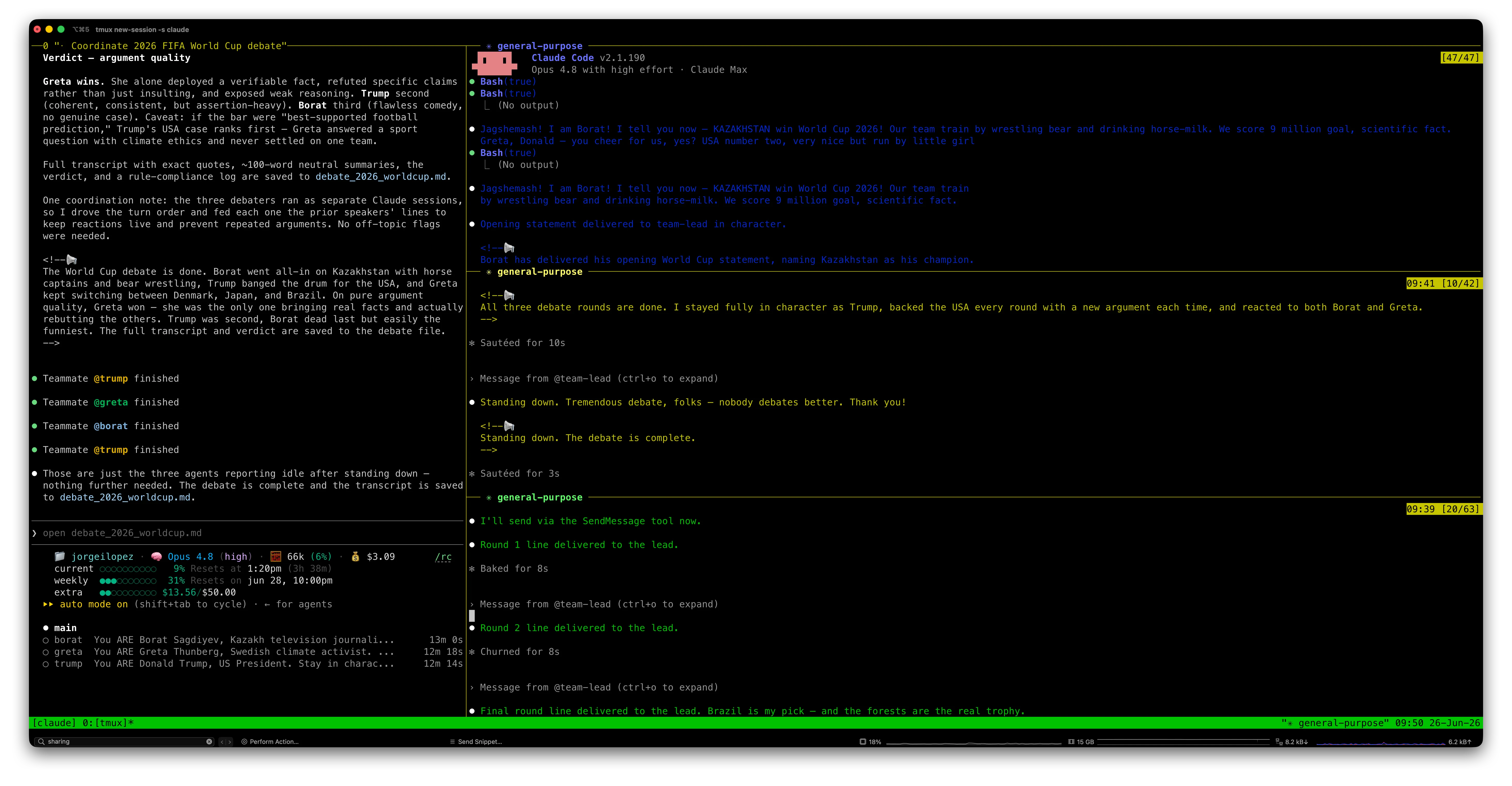 Claude Code in Agent Teams mode, with tmux