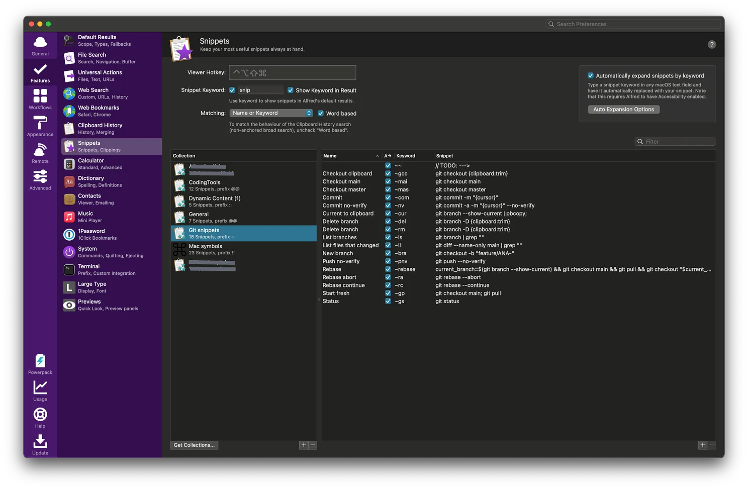 Alfred snippets setup