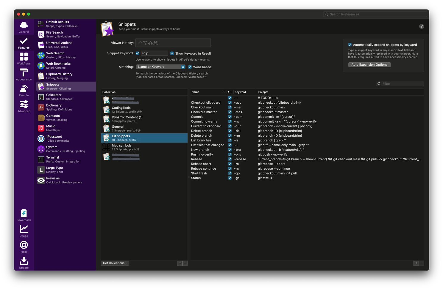 Alfred snippets setup